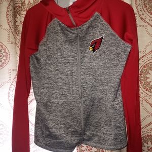 Women’s Arizona Cardinals 4Her Gray/Red Defender Full-Zip Hoodie with thumbholes